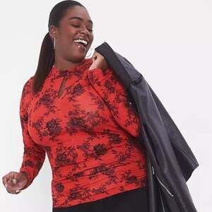 Lane Bryant Red Graphic Buttoned Blouse